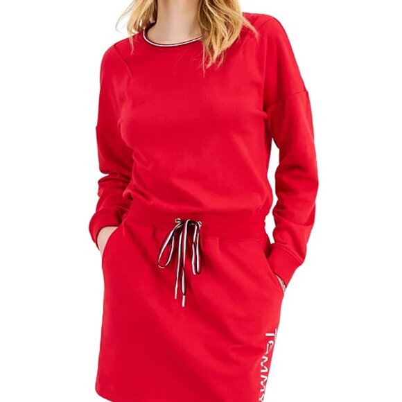 Tommy Hilfiger Women's Crewneck Sweatshirt Dress Large NWT Long Sleeves Red L - Picture 1 of 8